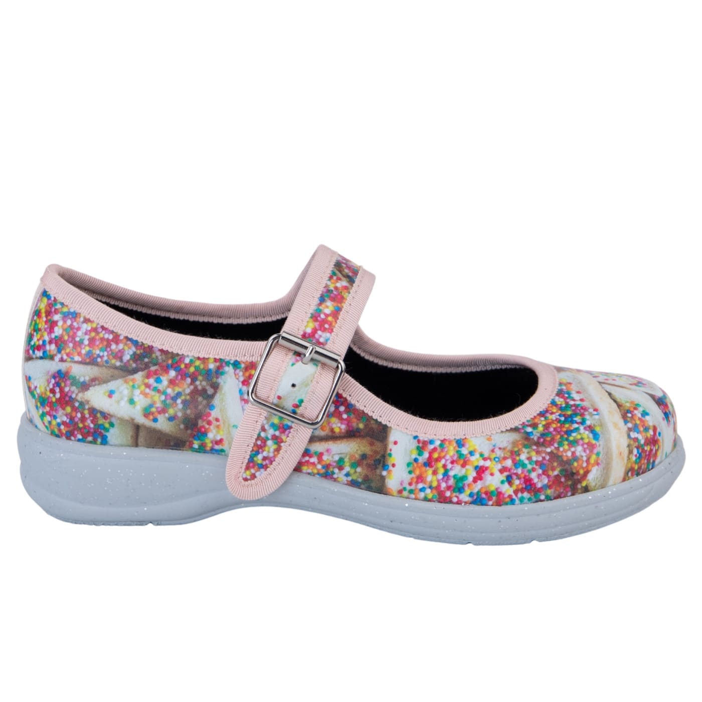 Sprinkles Mary Janes by RainbowsAndFairies.com.au (Fairy Bread - 100s & 1000s - Mismatched Shoes - Glitter Soles - Glitter - Quirky) - SKU: FW_MARYJ_SPRNK_ORG - Pic-03