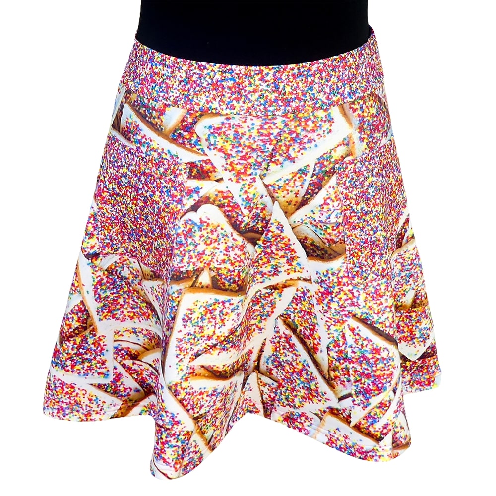 Sprinkles Short Skirt by RainbowsAndFairies.com (Fairy Bread - 100s & 1000s - Skirt With Pockets - Aline Skirt - Party Food) - SKU: CL_SHORT_SPRNK_ORG - 01