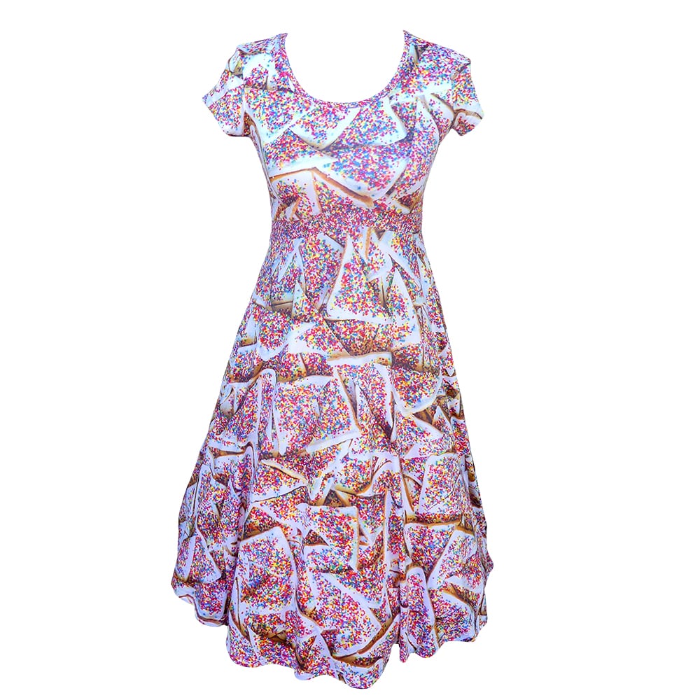 Sprinkles Tea Dress by RainbowsAndFairies.com (Fairy Bread - 100s & 1000s - Sprinkles - Party Food - Rock & Roll - Dress With Pockets - Rockabilly - Vintage Inspired) - SKU: CL_TEADR_SPRNK_ORG - Pic 01