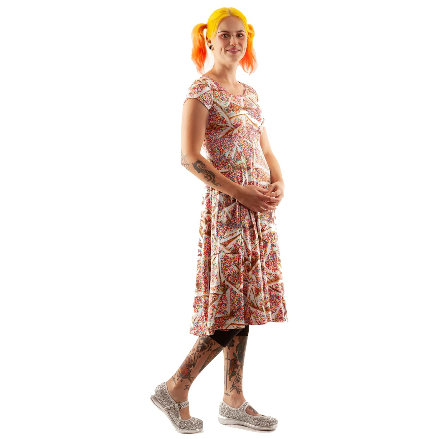 Sprinkles Tea Dress by RainbowsAndFairies.com (Fairy Bread - 100s & 1000s - Sprinkles - Party Food - Rock & Roll - Dress With Pockets - Rockabilly - Vintage Inspired) - SKU: CL_TEADR_SPRNK_ORG - Pic 06