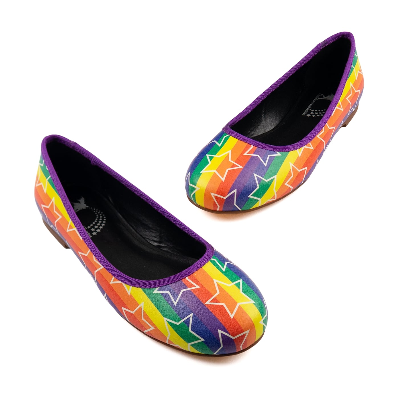 Starburst Ballet Flats by RainbowsAndFairies.com.au (Rainbow Brite Inspired - Stars - Mismatched Shoes - Pride - Rainbow Stripes - Slip On Shoes) - SKU: FW_BALET_STARB_ORG - Pic-01