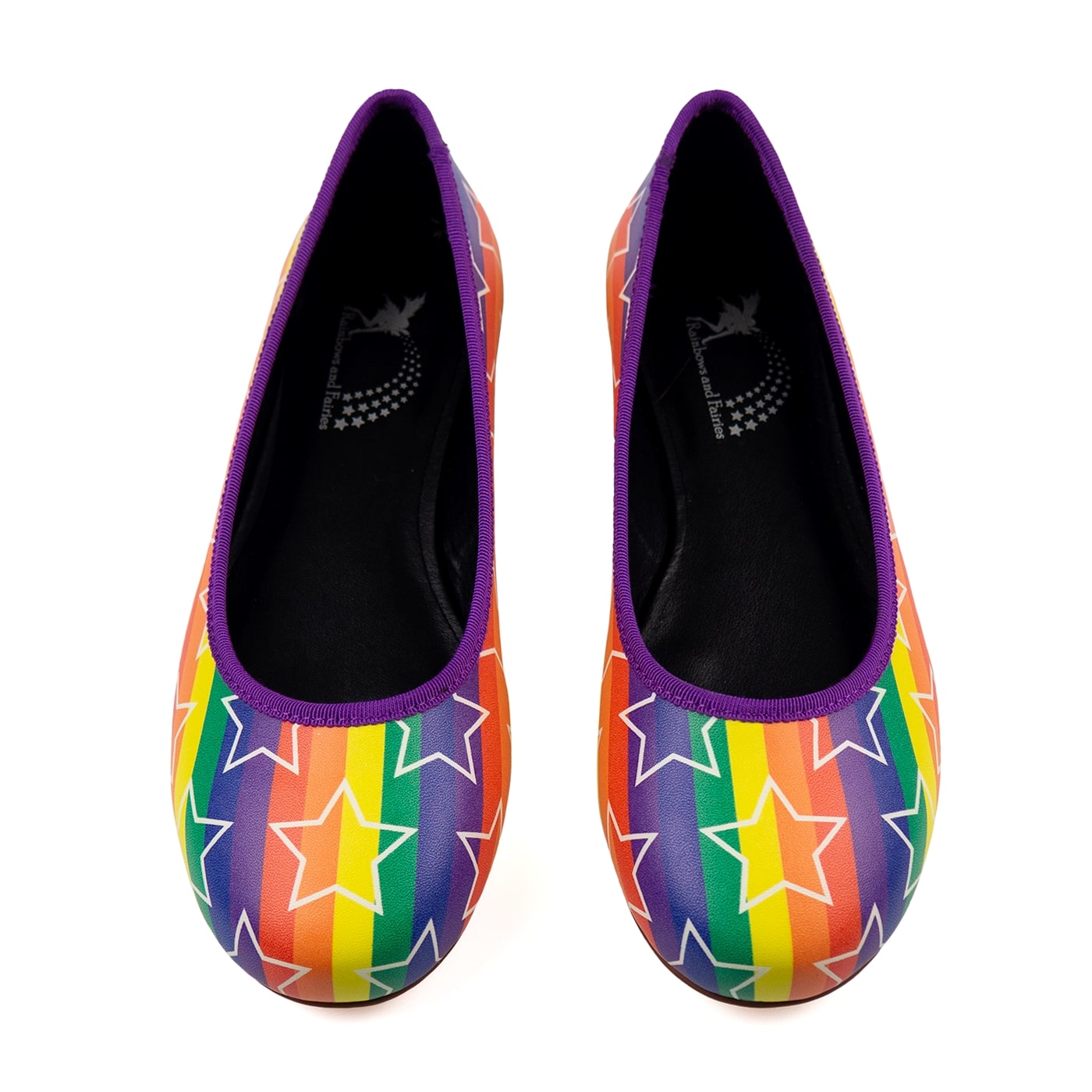 Starburst Ballet Flats by RainbowsAndFairies.com.au (Rainbow Brite Inspired - Stars - Mismatched Shoes - Pride - Rainbow Stripes - Slip On Shoes) - SKU: FW_BALET_STARB_ORG - Pic-02