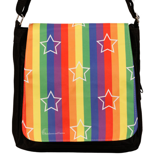 Starburst Messenger Bag by RainbowsAndFairies.com.au (Rainbow Brite - Rainbow Stripes - Pride - Satchel Bag - Interchangeable Cover - Handbag - Stars) - SKU: BG_SATCH_STARB_ORG - Pic-02