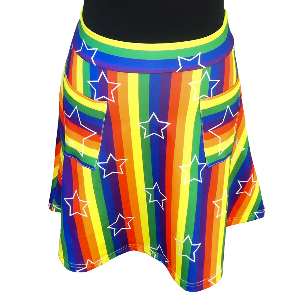 Starburst Short Skirt by RainbowsAndFairies.com (Rainbow Stripes - Rainbow Brite - Pride Colours - Skirt With Pockets - Aline Skirt - Cute Flirty - Vintage Inspired) - SKU: CL_SHORT_STARB_ORG - Pic 01