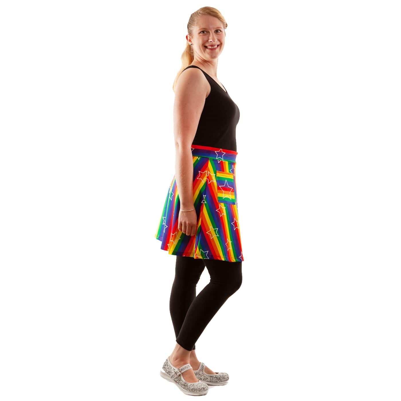 Starburst Short Skirt by RainbowsAndFairies.com (Rainbow Stripes - Rainbow Brite - Pride Colours - Skirt With Pockets - Aline Skirt - Cute Flirty - Vintage Inspired) - SKU: CL_SHORT_STARB_ORG - Pic 04