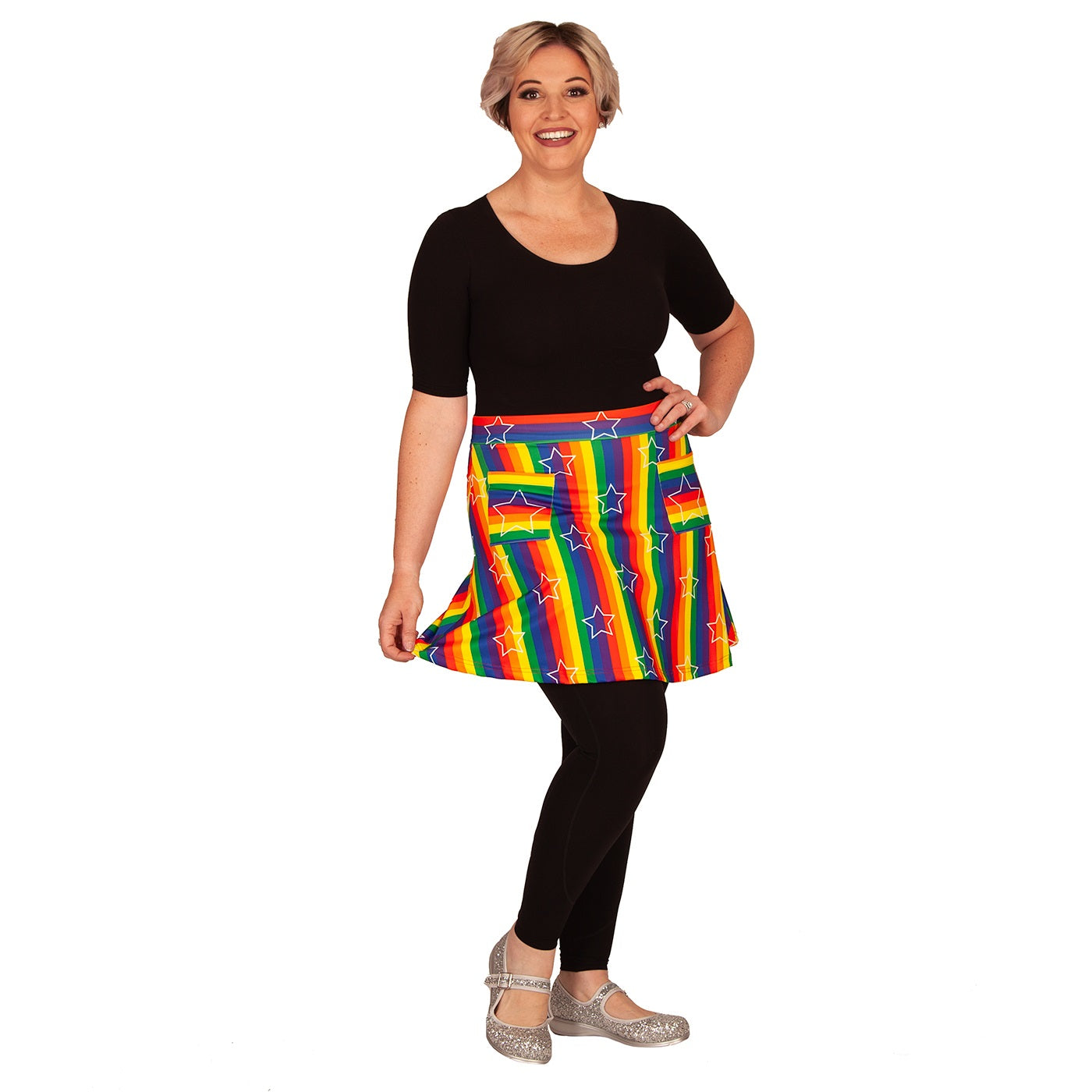 Starburst Short Skirt by RainbowsAndFairies.com (Rainbow Stripes - Rainbow Brite - Pride Colours - Skirt With Pockets - Aline Skirt - Cute Flirty - Vintage Inspired) - SKU: CL_SHORT_STARB_ORG - Pic 06