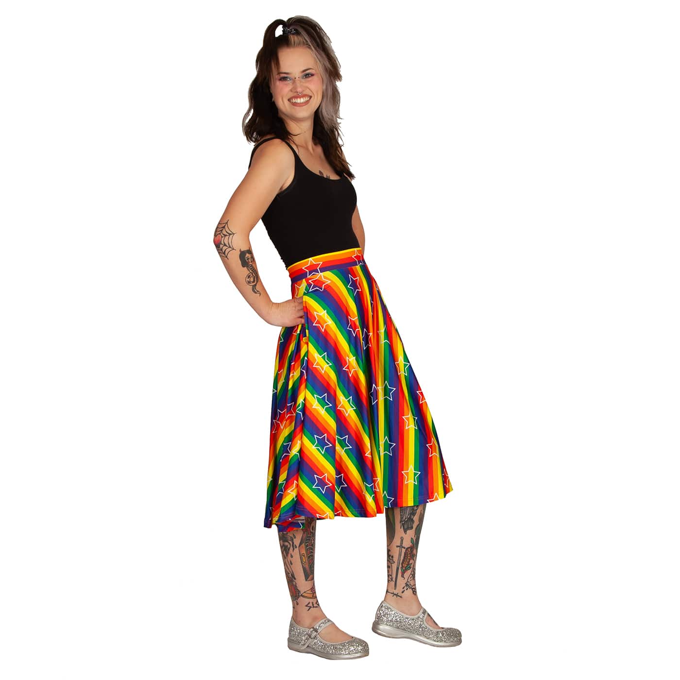 Starburst Swishy Skirt by RainbowsAndFairies.com.au (Rainbow Brite Inspired - Stars - Pride - Rainbow Stripes - Circle Skirt With Pockets - Mod Retro) - SKU: CL_SWISH_STARB_ORG - Pic-08