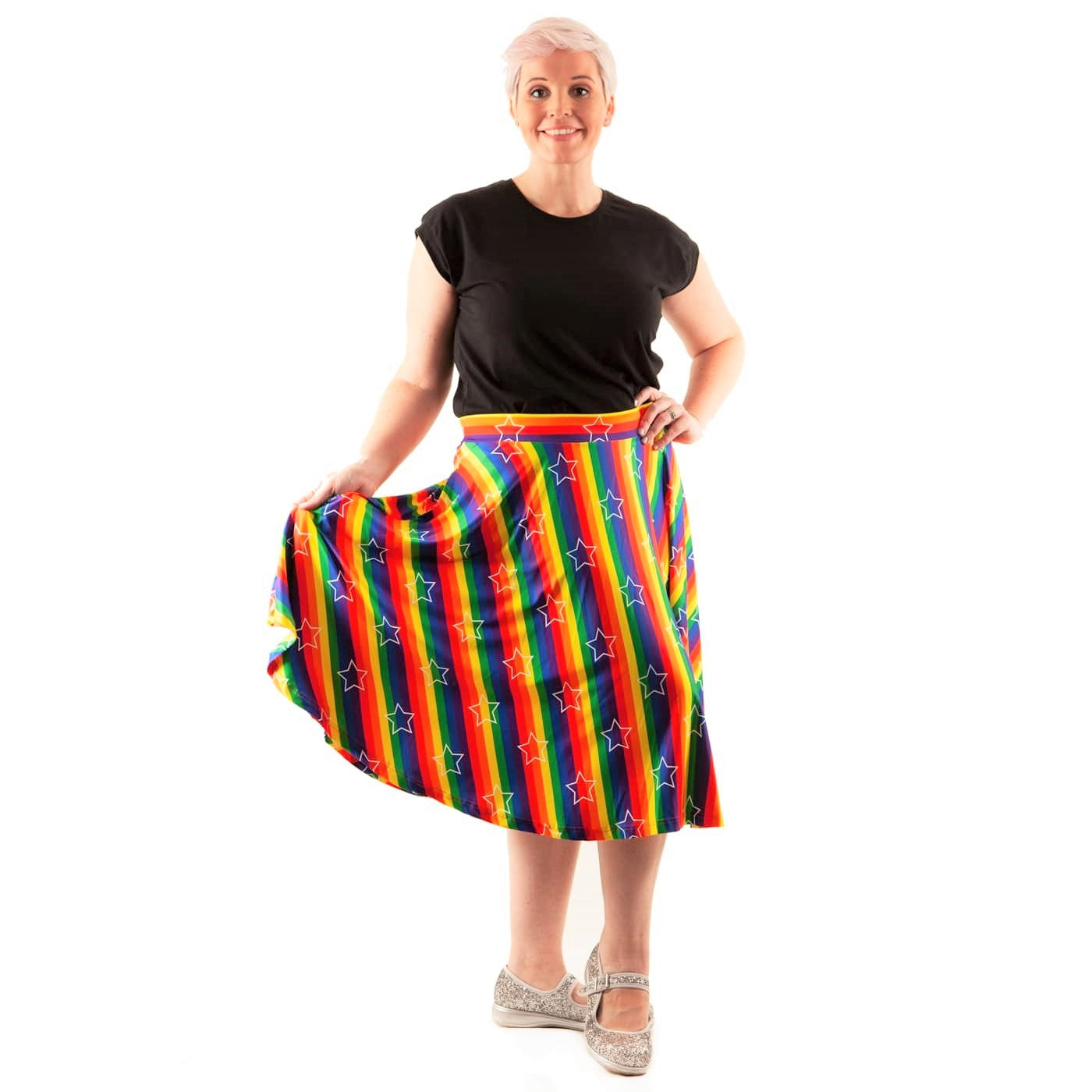Starburst Swishy Skirt by RainbowsAndFairies.com.au (Rainbow Brite Inspired - Stars - Pride - Rainbow Stripes - Circle Skirt With Pockets - Mod Retro) - SKU: CL_SWISH_STARB_ORG - Pic-06