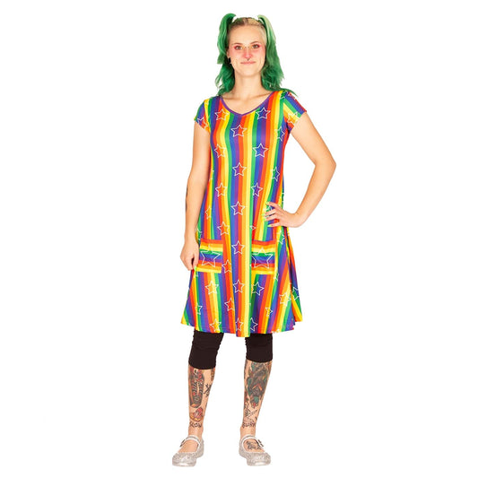 Starburst Tunic Dress by RainbowsAndFairies.com (Rainbow Brite - Pride - Dress With Pockets - Mod Retro - Vintage Inspired) - SKU: CL_TUNDR_STARB_ORG - 03