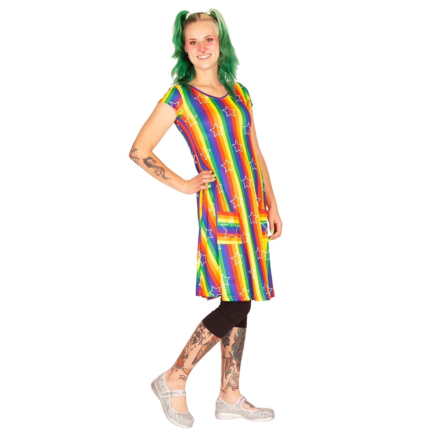 Starburst Tunic Dress by RainbowsAndFairies.com (Rainbow Brite - Pride - Dress With Pockets - Mod Retro - Vintage Inspired) - SKU: CL_TUNDR_STARB_ORG - 04