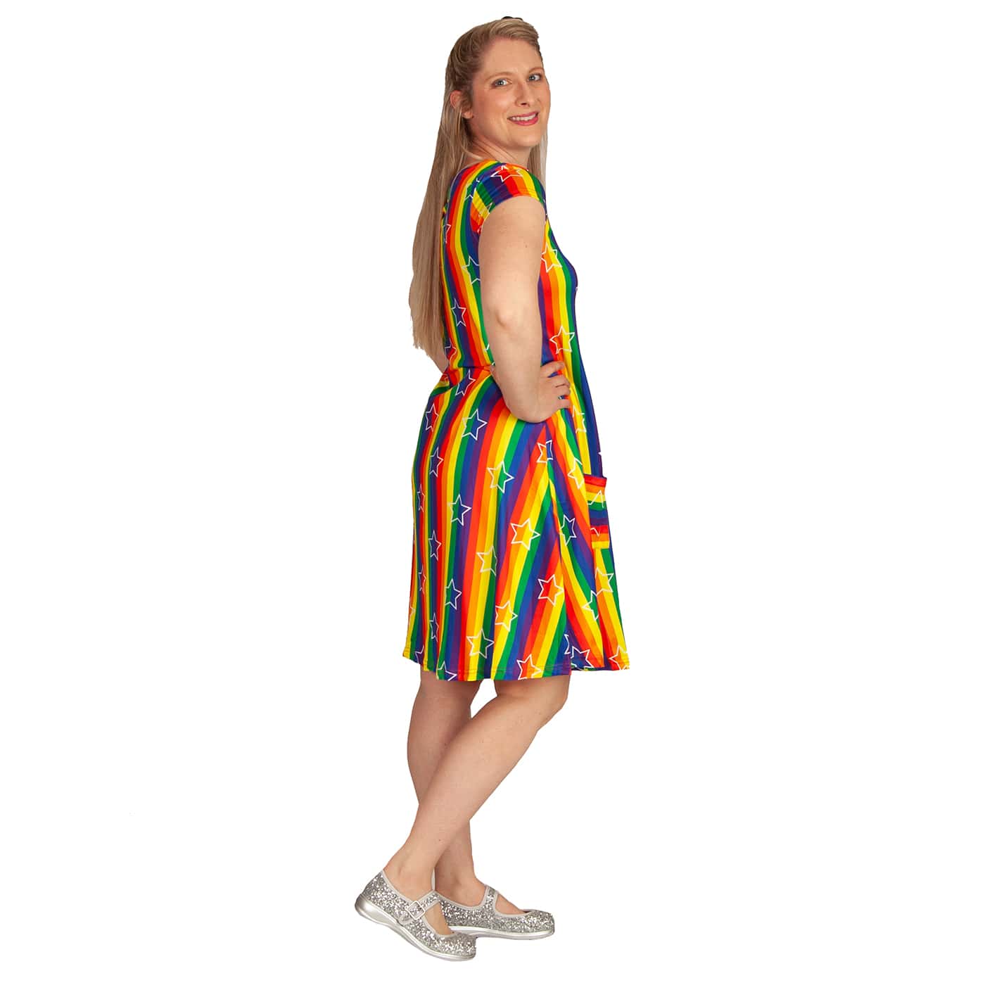 Starburst Tunic Dress by RainbowsAndFairies.com (Rainbow Brite - Pride - Dress With Pockets - Mod Retro - Vintage Inspired) - SKU: CL_TUNDR_STARB_ORG - 06