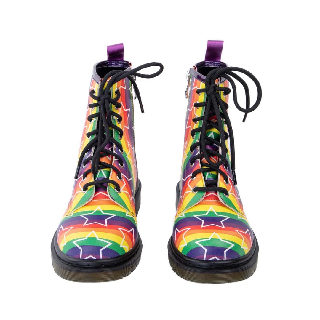 Starburst Wonder Boots by RainbowsAndFairies.com.au (Rainbow Brite - Pride - Stripes - Combat Boots - Side Zip Boots - Mismatched Shoes) - SKU: FW_WONDR_STARB_ORG - Pic-02