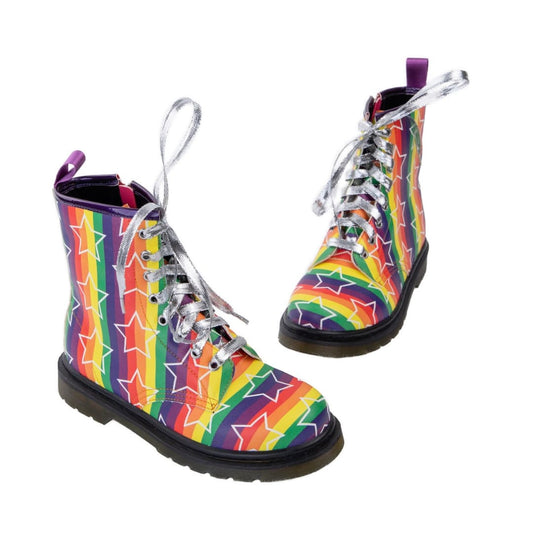 Starburst Wonder Boots by RainbowsAndFairies.com.au (Rainbow Brite - Pride - Stripes - Combat Boots - Side Zip Boots - Mismatched Shoes) - SKU: FW_WONDR_STARB_ORG - Pic-03
