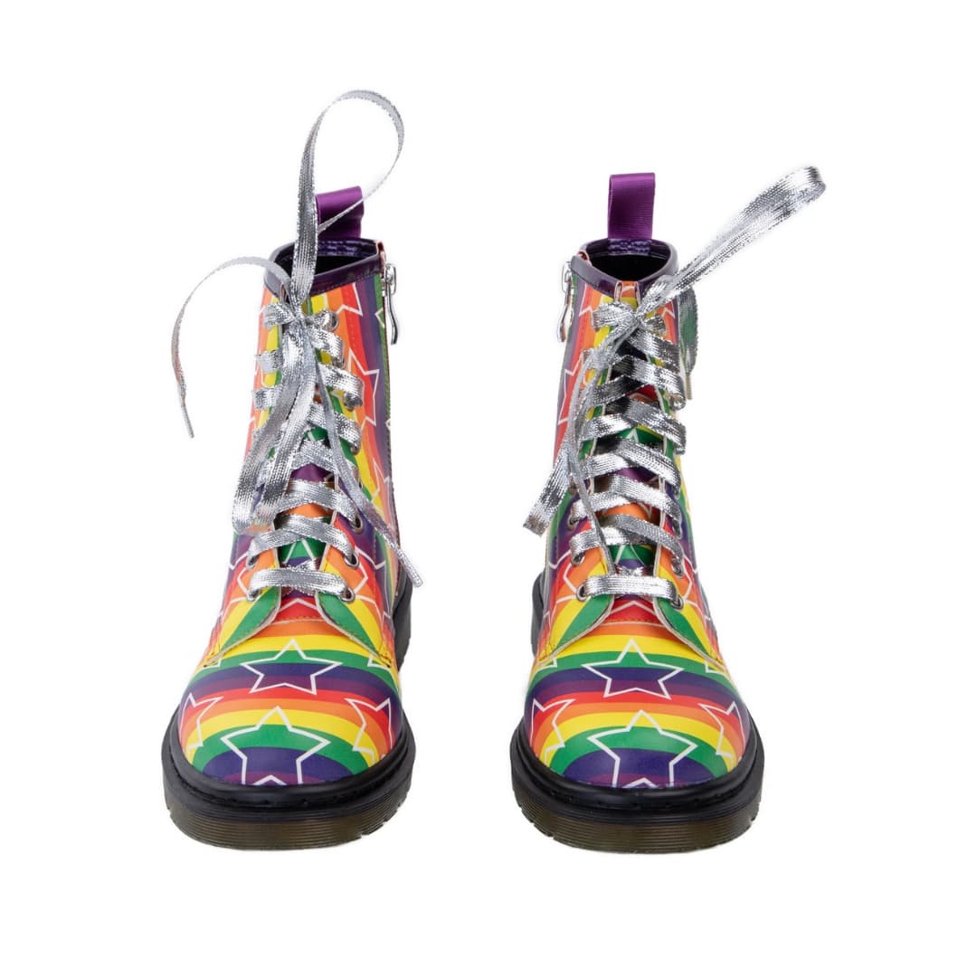Starburst Wonder Boots by RainbowsAndFairies.com.au (Rainbow Brite - Pride - Stripes - Combat Boots - Side Zip Boots - Mismatched Shoes) - SKU: FW_WONDR_STARB_ORG - Pic-04