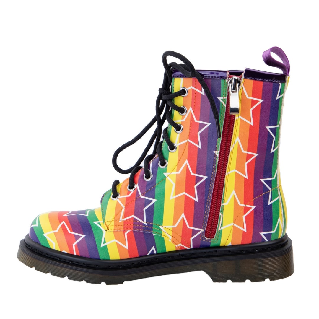 Starburst Wonder Boots by RainbowsAndFairies.com.au (Rainbow Brite - Pride - Stripes - Combat Boots - Side Zip Boots - Mismatched Shoes) - SKU: FW_WONDR_STARB_ORG - Pic-05