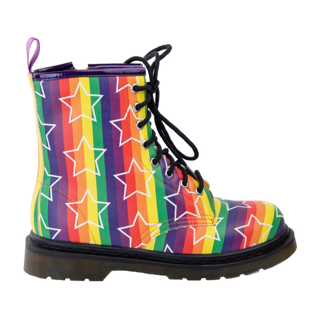 Starburst Wonder Boots by RainbowsAndFairies.com.au (Rainbow Brite - Pride - Stripes - Combat Boots - Side Zip Boots - Mismatched Shoes) - SKU: FW_WONDR_STARB_ORG - Pic-06