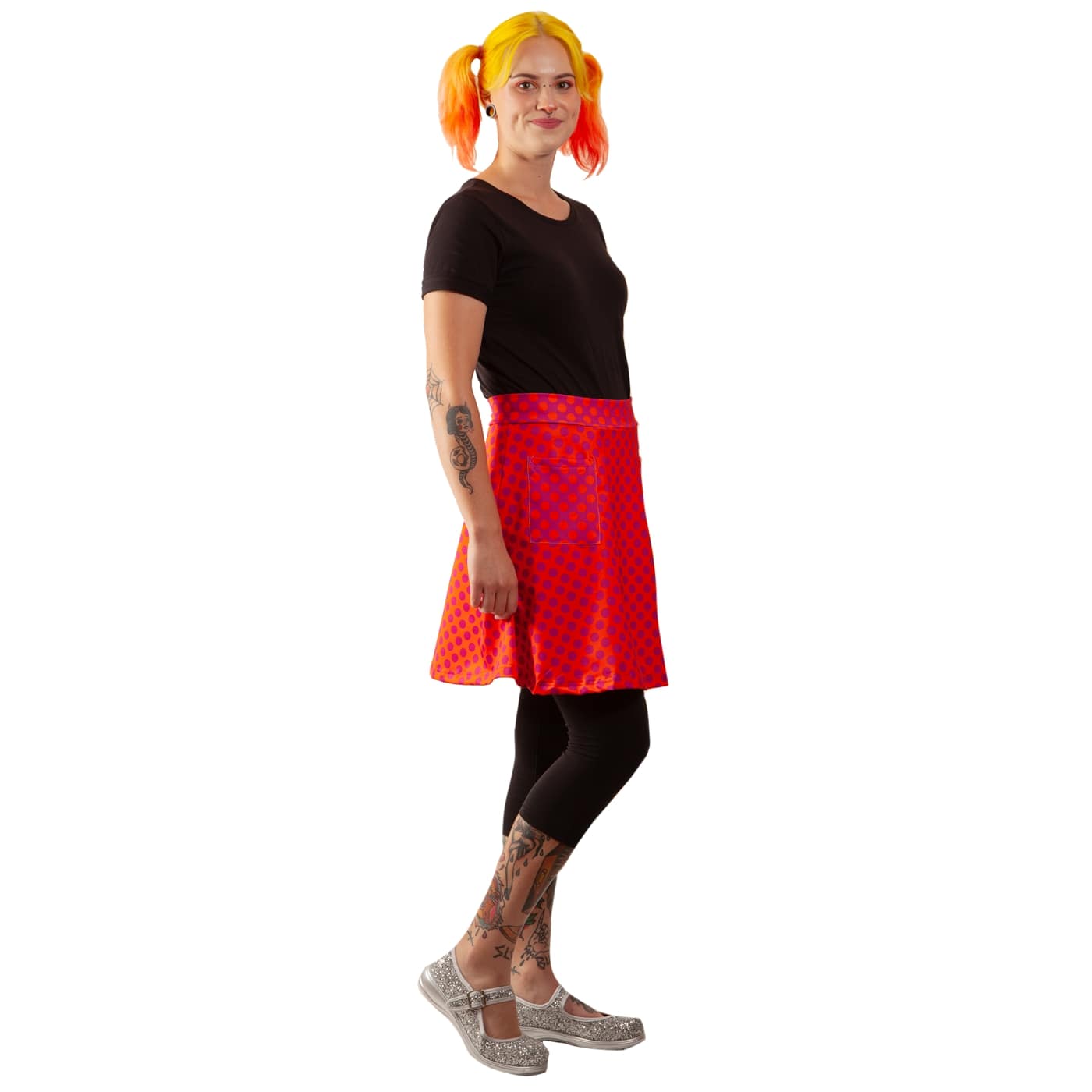 Sunrise Short Skirt by RainbowsAndFairies.com (Purple Orange - Polka Dots - Psychedelic - Skirt With Pockets - Aline Skirt - Cute Flirty - Vintage Inspired) - SKU: CL_SHORT_SUNRS_ORG - Pic 04