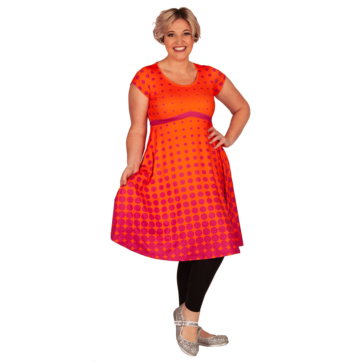 Sunrise Tea Dress by RainbowsAndFairies.com (Purple Orange - Polka Dot - Psychedelic - Dress With Pockets - Pin Up - Rockabilly - Rock & Roll) - SKU: CL_TEADR_SUNRS_ORG - Pic 08