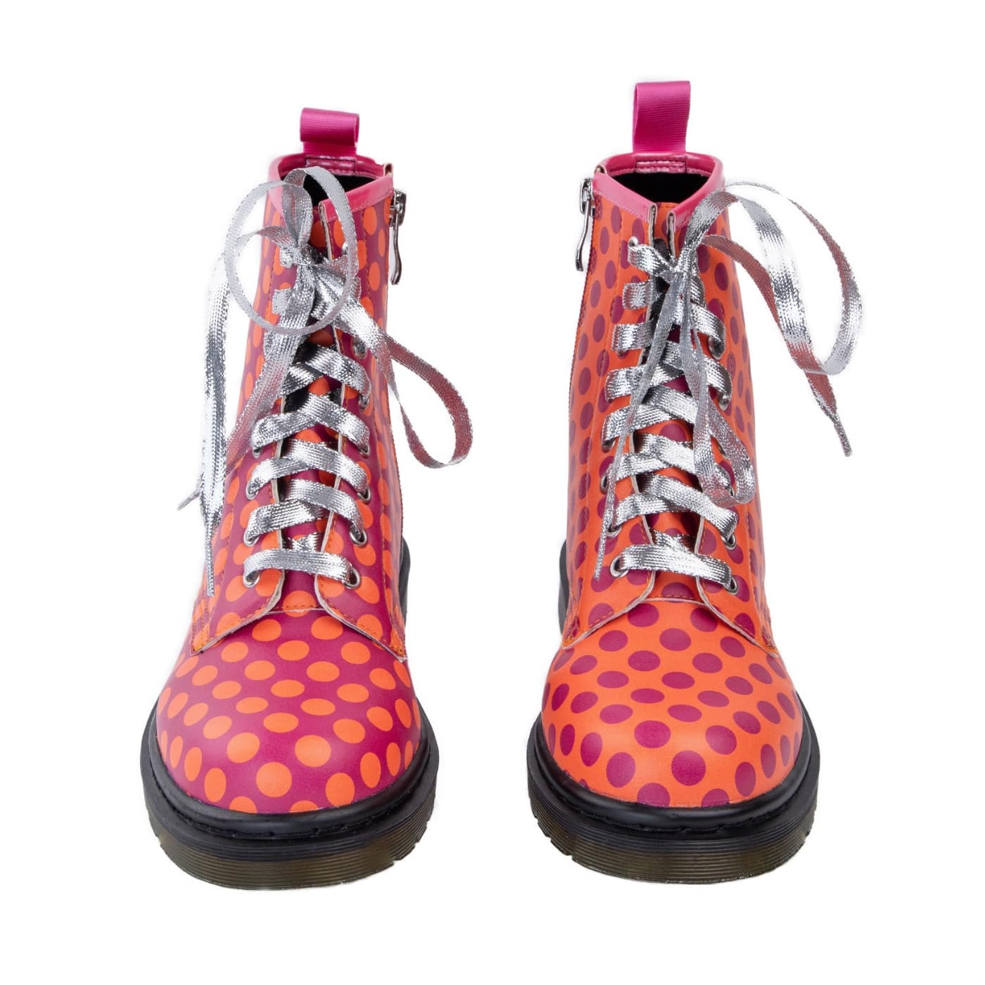 Sunrise Wonder Boots by RainbowsAndFairies.com.au (Purple Polka Dots - Orange Spots - Combat Boots - Side Zip Boots - Mismatched Shoes) - SKU: FW_WONDR_SUNRS_ORG - Pic-04