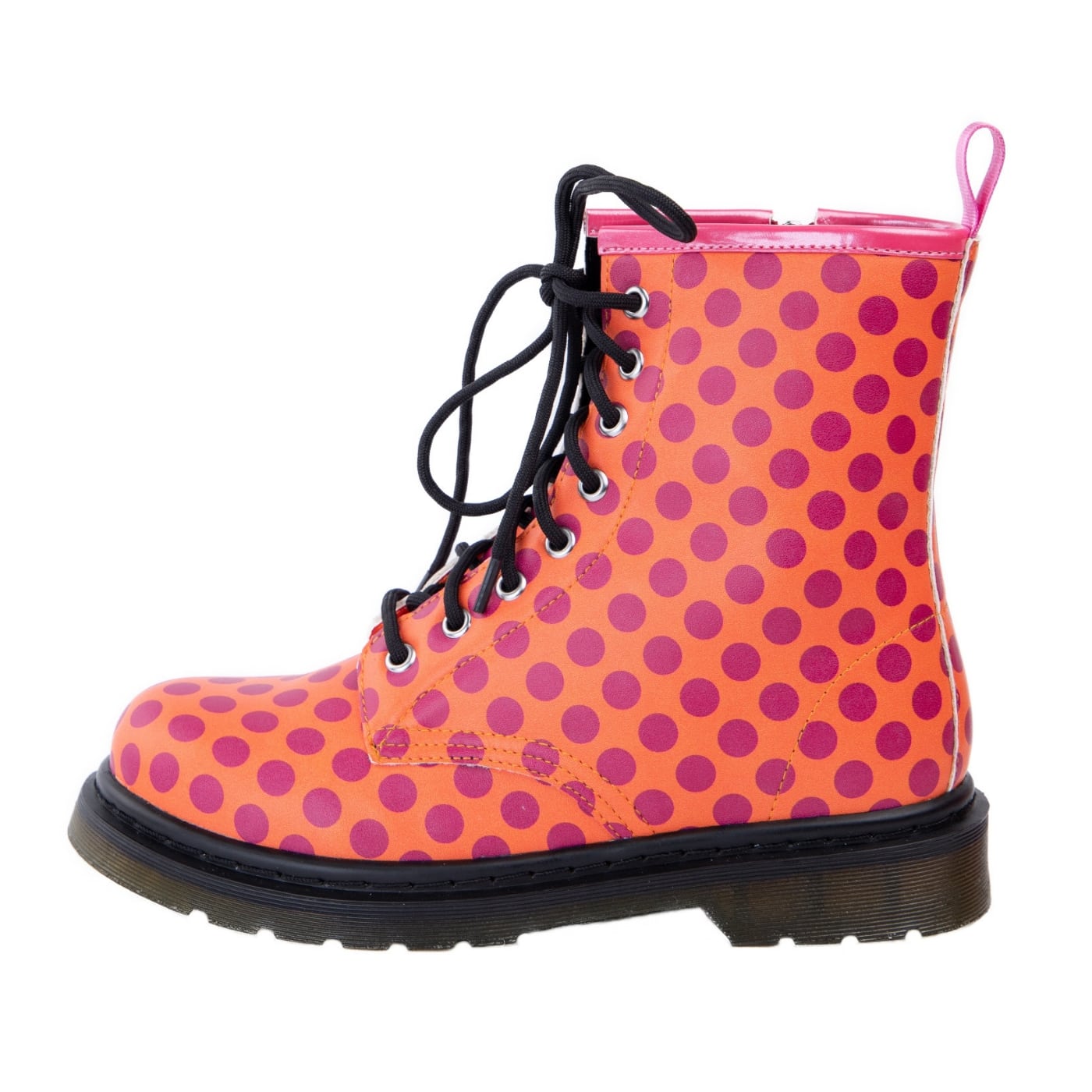 Sunrise Wonder Boots by RainbowsAndFairies.com.au (Purple Polka Dots - Orange Spots - Combat Boots - Side Zip Boots - Mismatched Shoes) - SKU: FW_WONDR_SUNRS_ORG - Pic-07