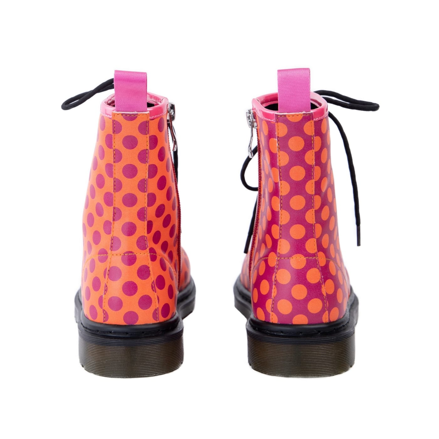 Sunrise Wonder Boots by RainbowsAndFairies.com.au (Purple Polka Dots - Orange Spots - Combat Boots - Side Zip Boots - Mismatched Shoes) - SKU: FW_WONDR_SUNRS_ORG - Pic-09