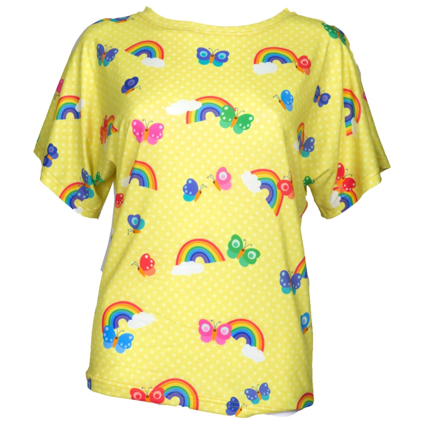 Sunshine Batwing Top by RainbowsAndFairies.com.au (Yellow Polka Dot - Butterfly - Rainbows - Clouds - Vintage Inspired - Kitsch - Knit Top - Mod) - SKU: CL_BATOP_SUNSH_ORG - Pic-01