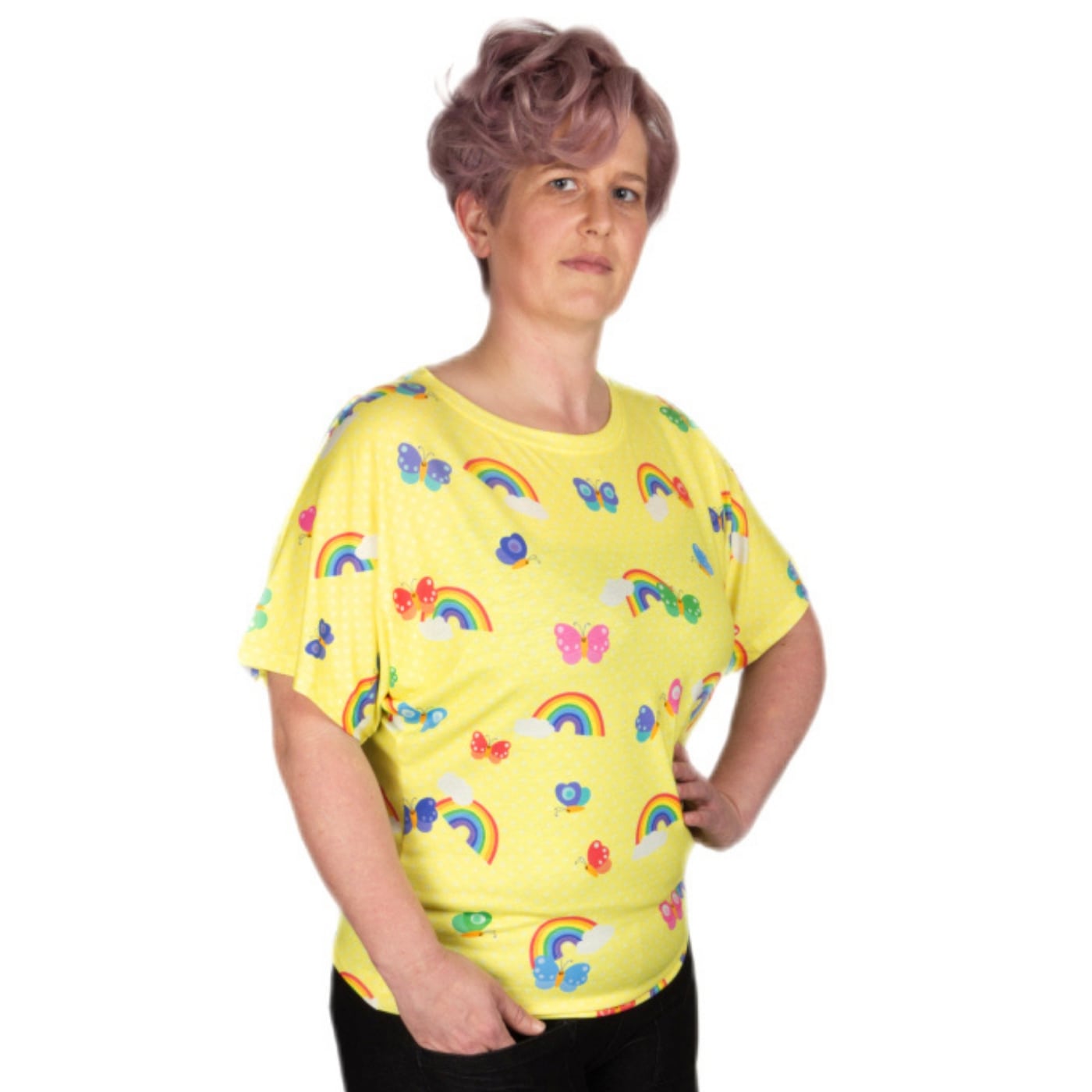 Sunshine Batwing Top by RainbowsAndFairies.com.au (Yellow Polka Dot - Butterfly - Rainbows - Clouds - Vintage Inspired - Kitsch - Knit Top - Mod) - SKU: CL_BATOP_SUNSH_ORG - Pic-05