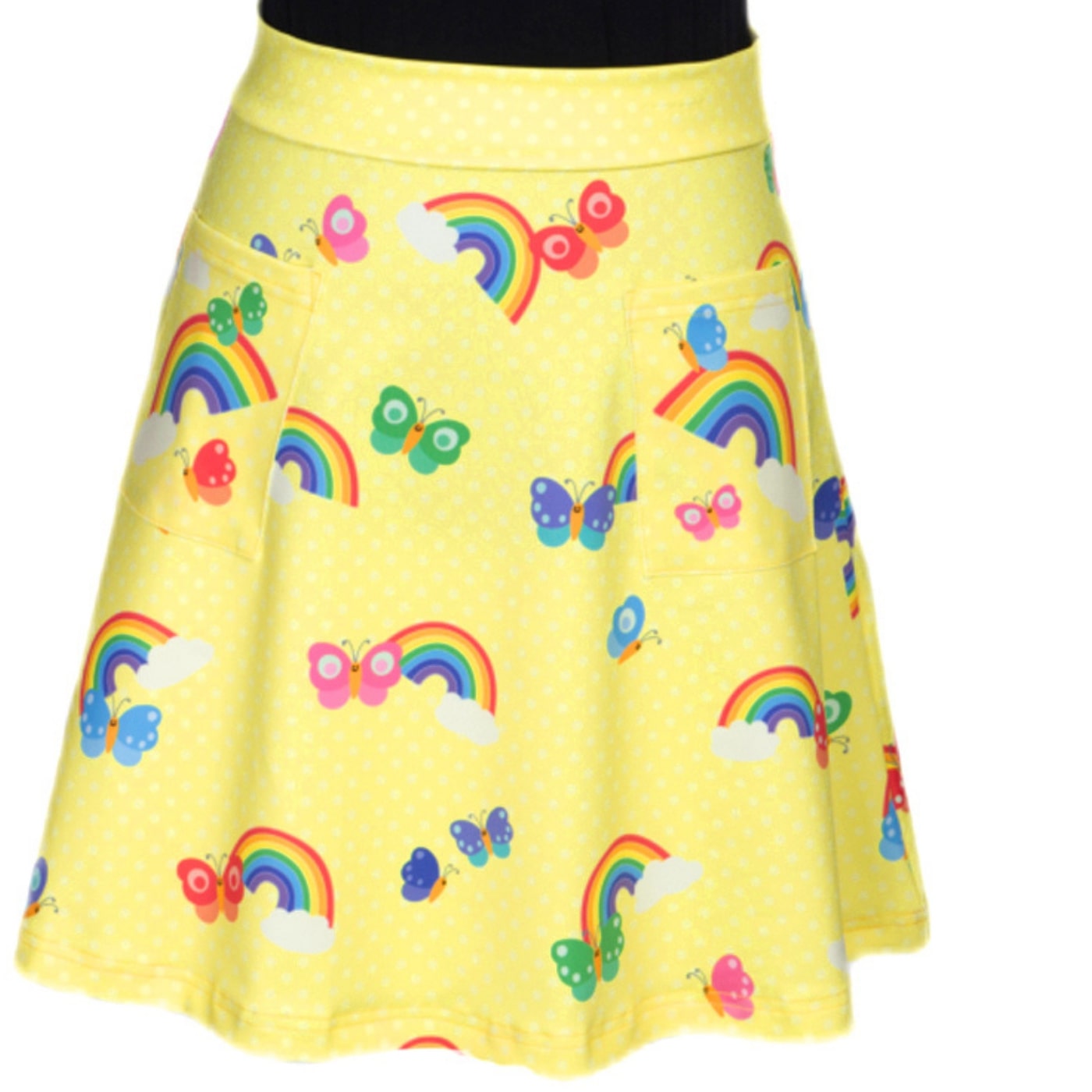 Sunshine Short Skirt by RainbowsAndFairies.com.au (Rainbows - Butterflies - Yellow Polka Dot - Kitsch - Aline Skirt With Pockets - Vintage Inspired) - SKU: CL_SHORT_SUNSH_ORG - Pic-02