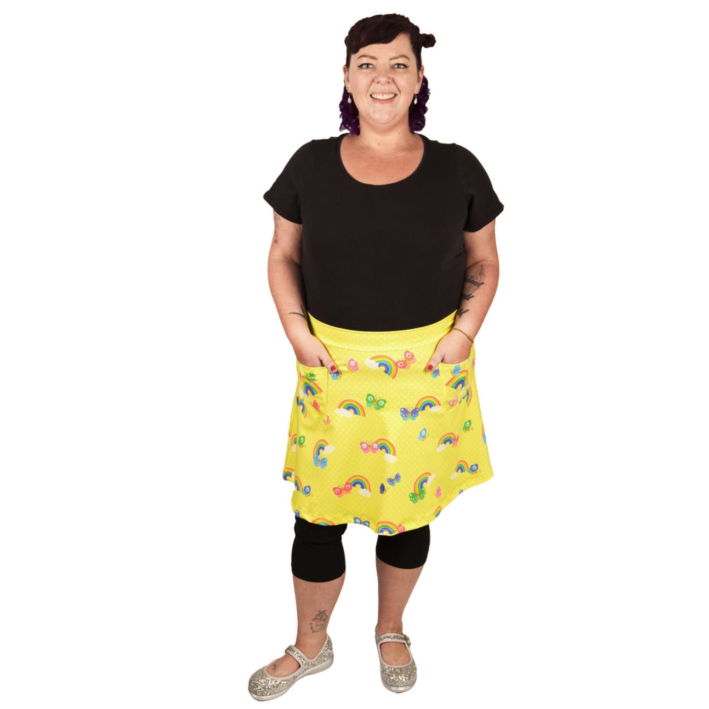 Sunshine Short Skirt by RainbowsAndFairies.com.au (Rainbows - Butterflies - Yellow Polka Dot - Kitsch - Aline Skirt With Pockets - Vintage Inspired) - SKU: CL_SHORT_SUNSH_ORG - Pic-07