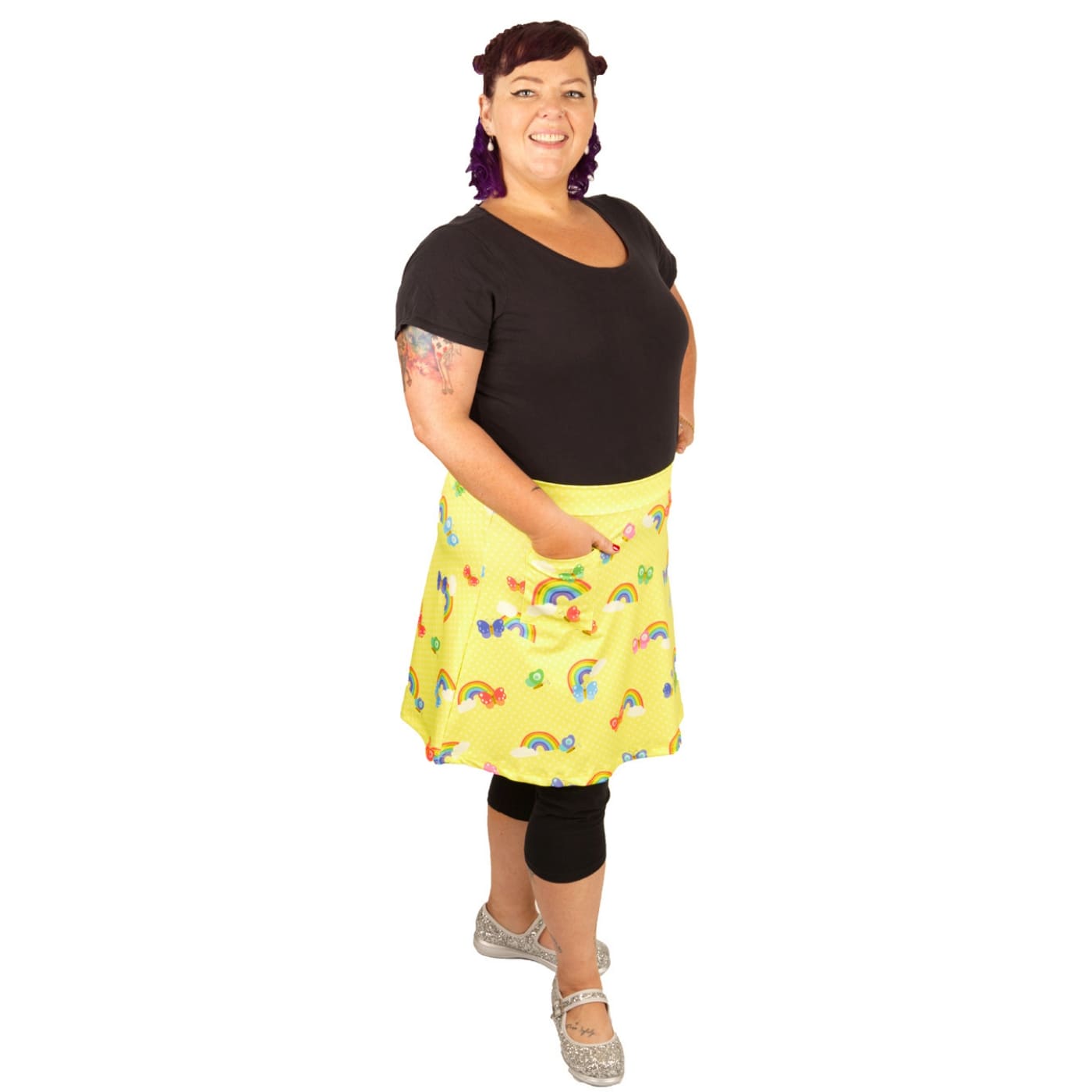 Sunshine Short Skirt by RainbowsAndFairies.com.au (Rainbows - Butterflies - Yellow Polka Dot - Kitsch - Aline Skirt With Pockets - Vintage Inspired) - SKU: CL_SHORT_SUNSH_ORG - Pic-08