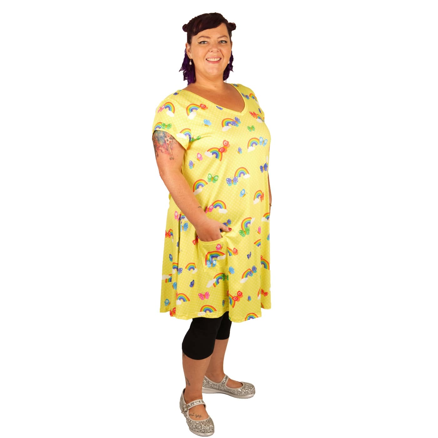 Sunshine Tunic Dress by RainbowsAndFairies.com.au (Yellow Polka Dot - Butterflies - Rainbows - Clouds - Vintage Inspired - Kitsch - Dress With Pockets) - SKU: CL_TUNDR_SUNSH_ORG - Pic-04