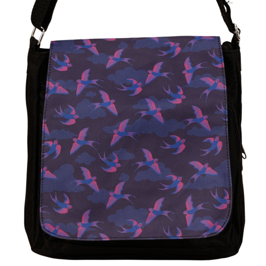 Swoop Messenger Bag by RainbowsAndFairies.com.au (Swallows - Birds - Purple - Satchel Bag - Interchangeable Cover - Handbag) - SKU: BG_SATCH_SWOOP_ORG - Pic-02