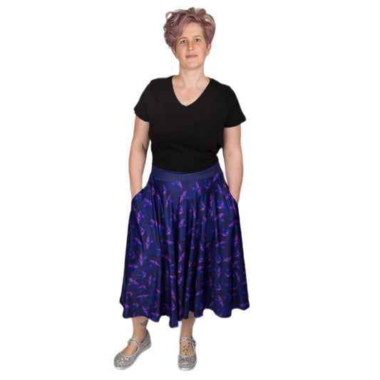 Swoop Swishy Skirt by RainbowsAndFairies.com.au (Swallows - Birds - Purple - Blue - Vintage Inspired - Kitsch - Skirt With Pockets - Circle Skirt) - SKU: CL_SWISH_SWOOP_ORG - Pic-05