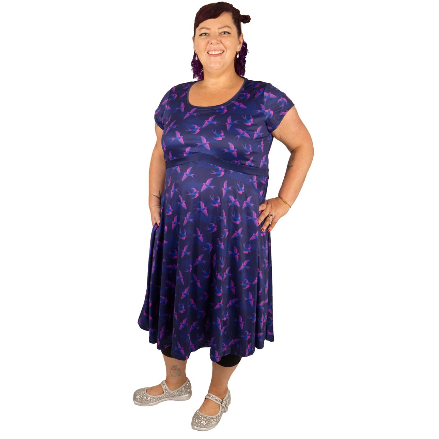 Swoop Tea Dress by RainbowsAndFairies.com.au (Swallows - Birds - Purple - Blue - Kitsch - Dress With Pockets - Vintage Inspired) - SKU: CL_TEADR_SWOOP_ORG - Pic-03