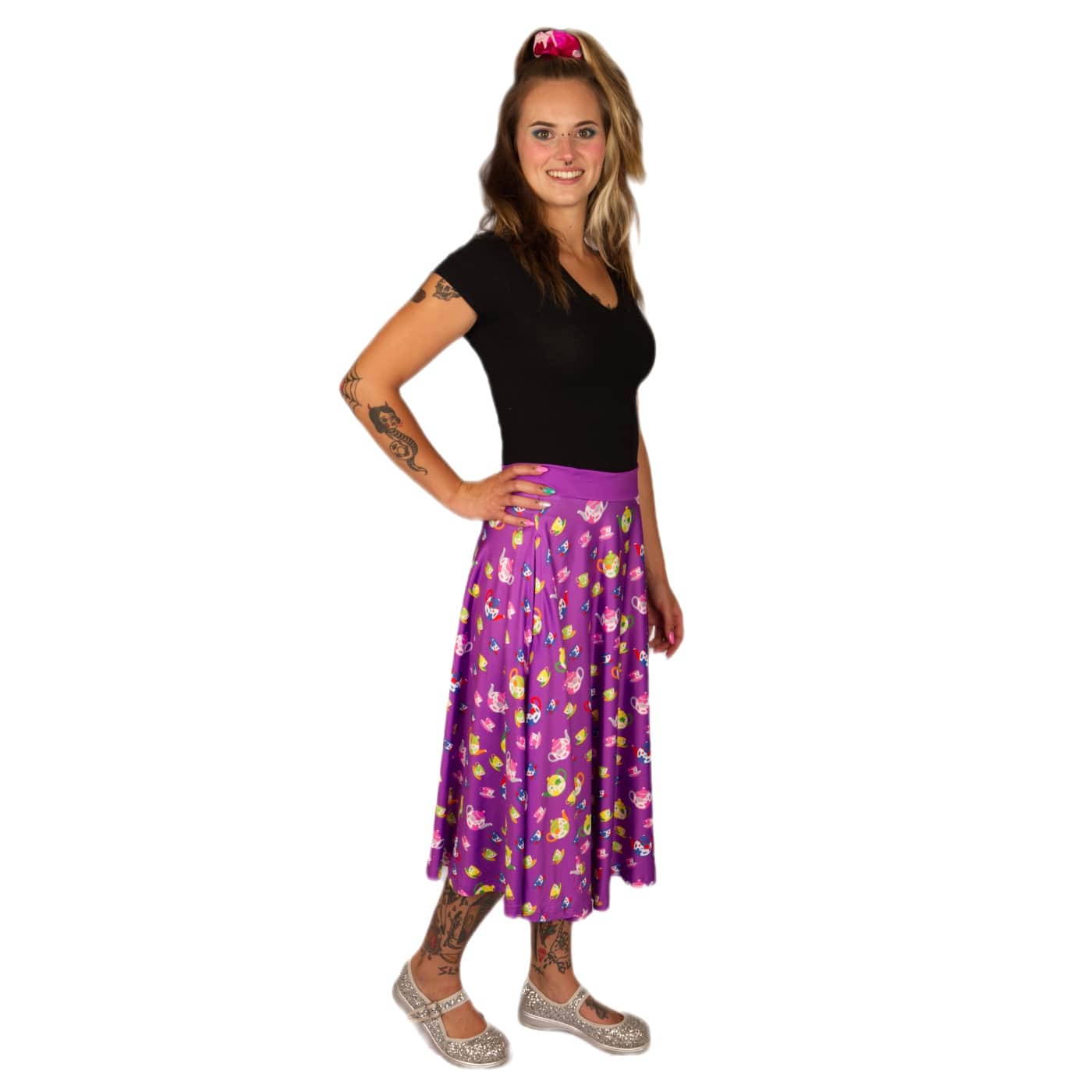 Tea Party Swishy Skirt by RainbowsAndFairies.com.au (Tea Cup - Teapot - Alice In Wonderland - Vintage Inspired - Skirt With Pockets - Circle Skirt) - SKU: CL_SWISH_TEAPA_ORG - Pic-05