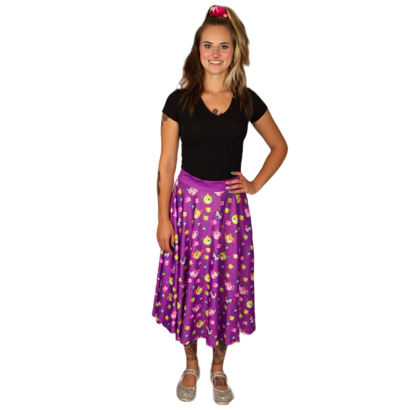 Tea Party Swishy Skirt by RainbowsAndFairies.com.au (Tea Cup - Teapot - Alice In Wonderland - Vintage Inspired - Skirt With Pockets - Circle Skirt) - SKU: CL_SWISH_TEAPA_ORG - Pic-06