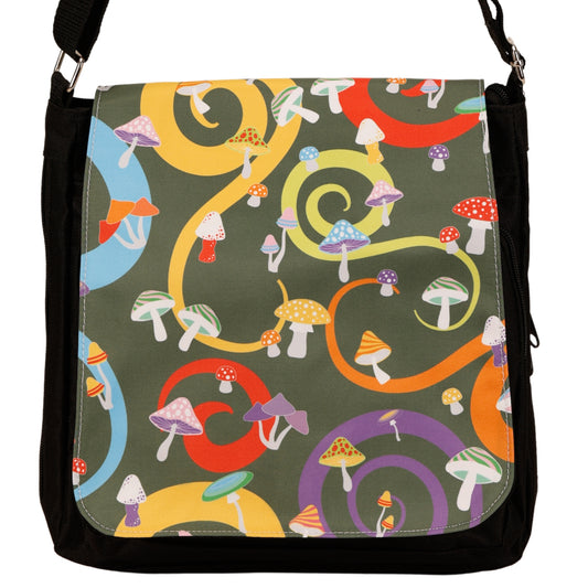 Toadstool Messenger Bag by RainbowsAndFairies.com.au (Mushroom - Psychedelic - Swirls - Satchel Bag - Interchangeable Cover - Handbag) - SKU: BG_SATCH_TOADS_ORG - Pic-02