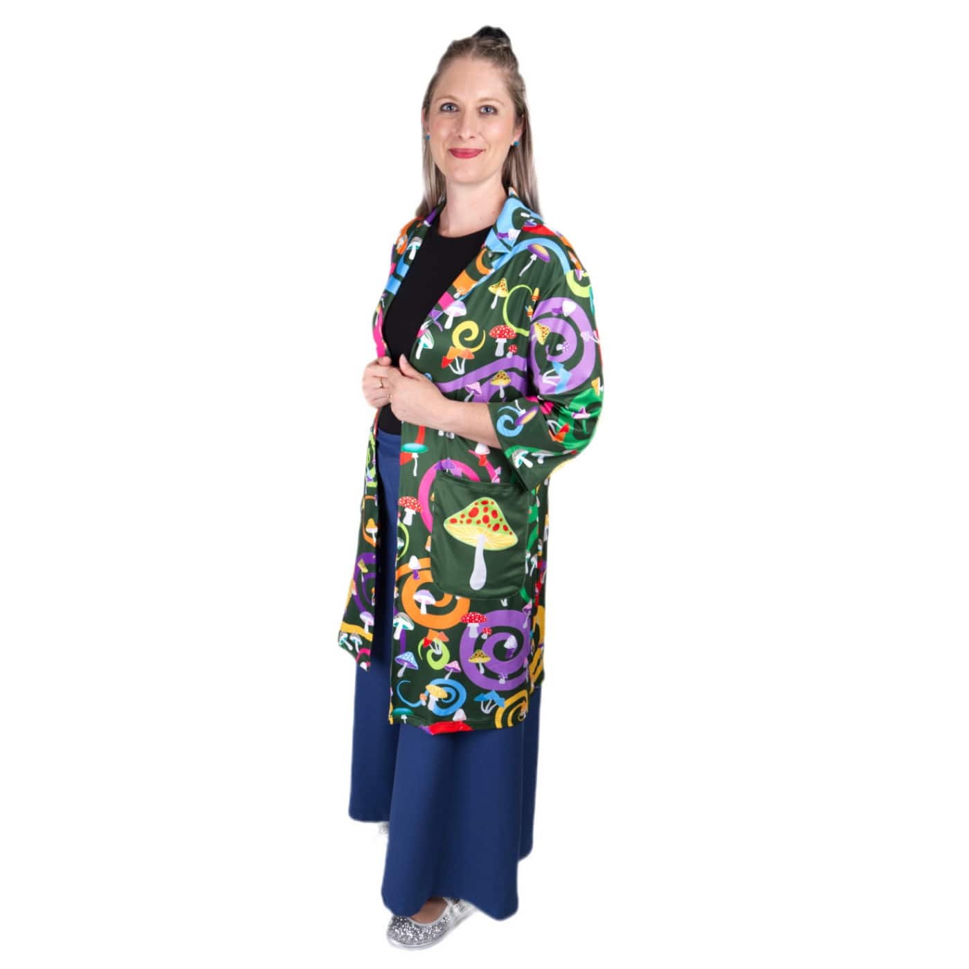 Toadstool Safari Jacket by RainbowsAndFairies.com.au (Mushroom - Psychedelic Swirls - Woodstock - Kimono - Vintage Inspired - Kitsch - Casual Jacket) - SKU: CL_SFJKT_TOADS_ORG - Pic-02