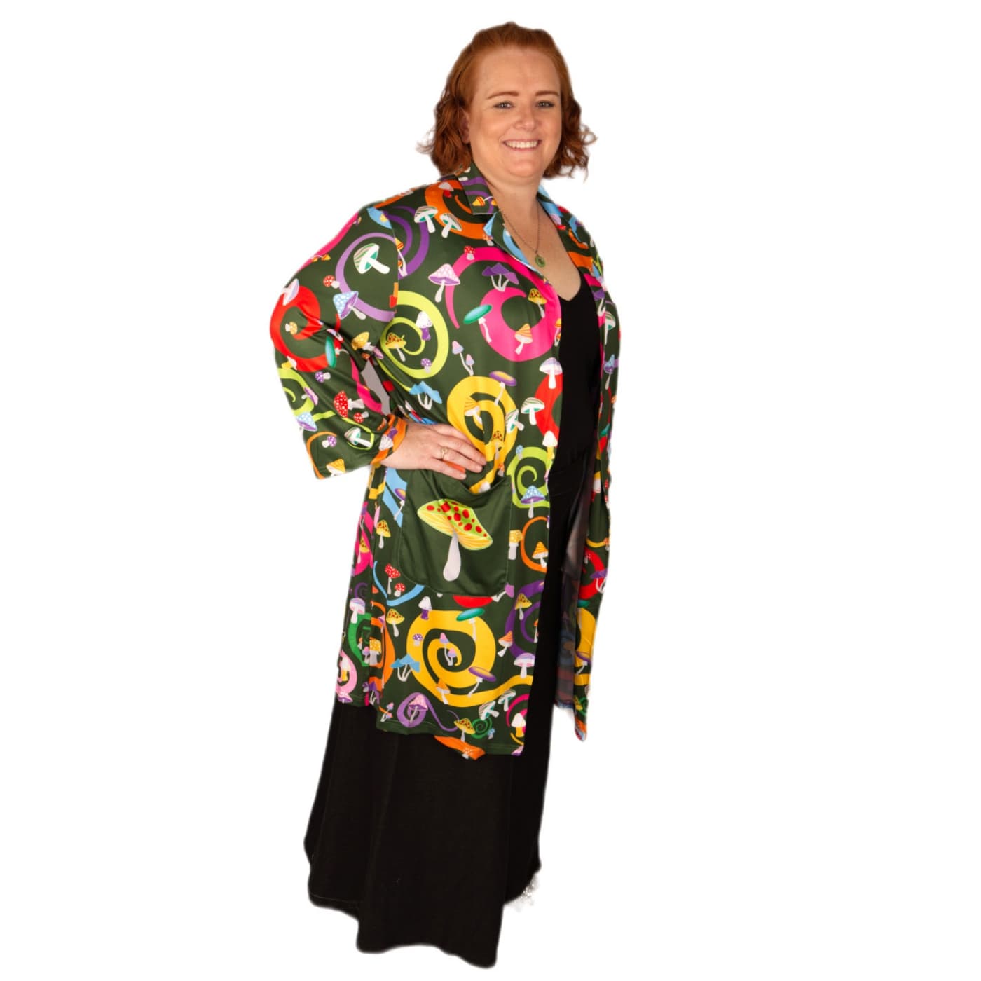 Toadstool Safari Jacket by RainbowsAndFairies.com.au (Mushroom - Psychedelic Swirls - Woodstock - Kimono - Vintage Inspired - Kitsch - Casual Jacket) - SKU: CL_SFJKT_TOADS_ORG - Pic-04