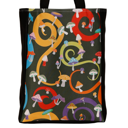 Toadstool Tote Bag by RainbowsAndFairies.com (Mushroom - Psychedelic Swirls - Handbag - Shoulder Bag - Carry All - Vintage Inspired - Kitsch) - SKU: BG_TOTES_TOADS_ORG - Pic 02