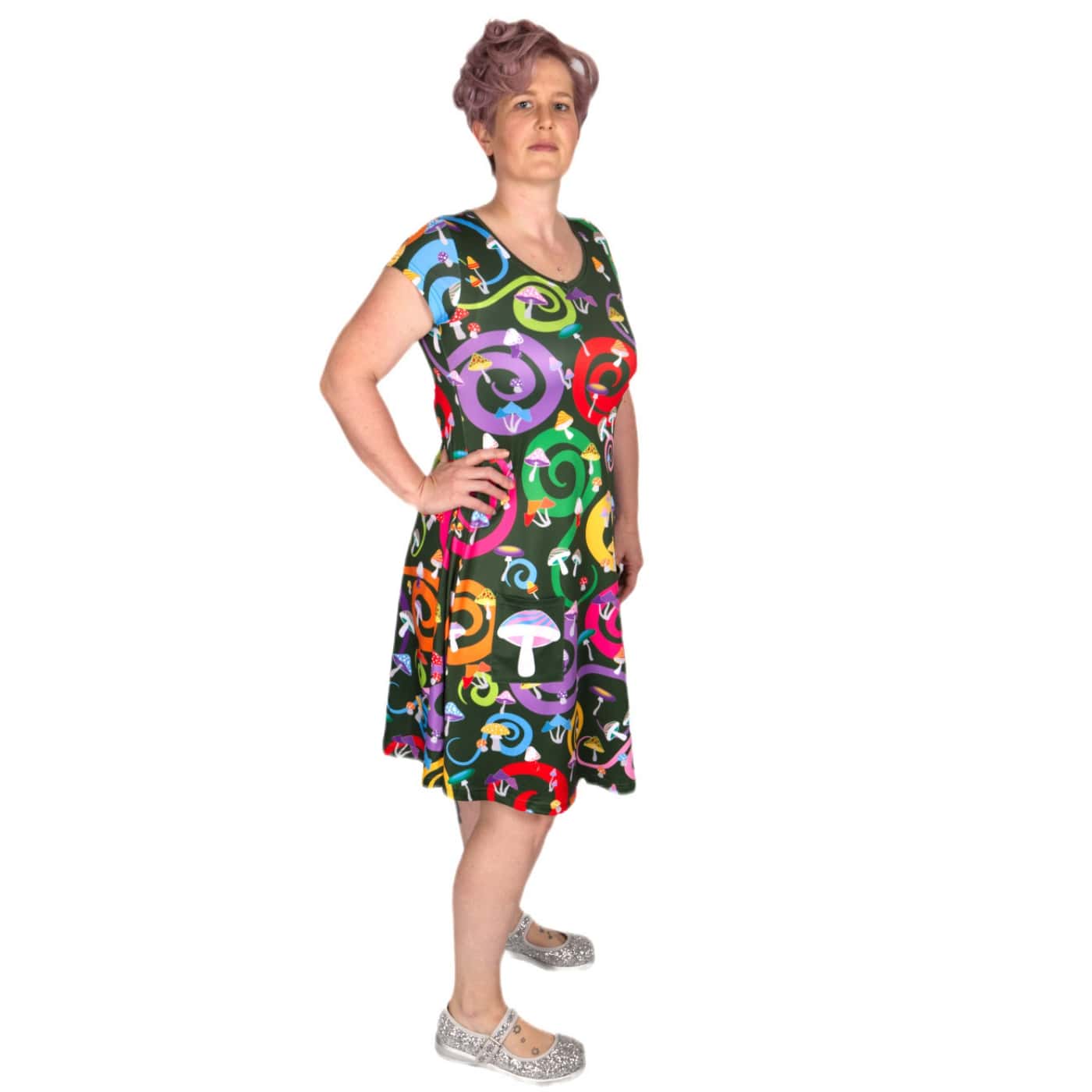 Toadstool Tunic Dress by RainbowsAndFairies.com.au (Mushroom - Psychedelic Swirls - Woodstock - Vintage Inspired - Kitsch - Dress With Pockets - Mod) - SKU: CL_TUNDR_TOADS_ORG - Pic-07