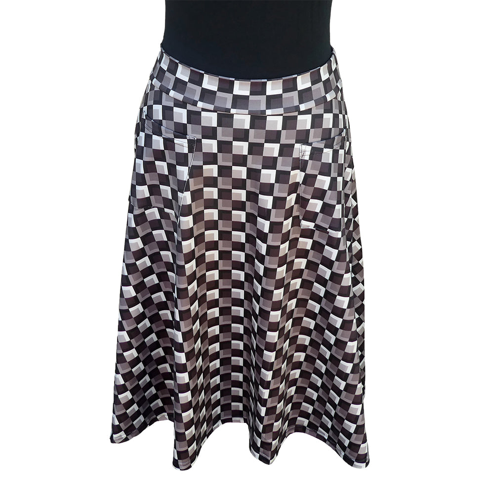 Too Square Original Skirt by RainbowsAndFairies.com (Black White Grey Check - Monochrome - Stripes - Skirt With Pockets - Aline Skirt - Vintage Inspired - Rock & Roll) - SKU: CL_OSKRT_TOOSQ_ORG - Pic 01