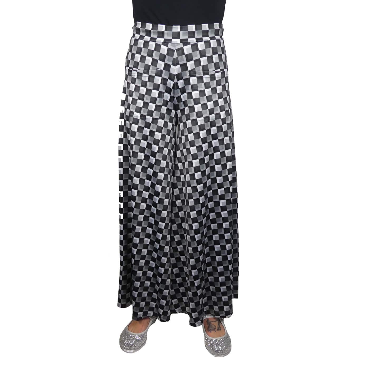 Too Square Wide Leg Pants by RainbowsAndFairies.com.au (Grey White Black Check - Monochrome - Pants With Pockets - Pallazo Pants - Flares - Kitsch) - SKU: CL_WIDEL_TOOSQ_ORG - Pic-01