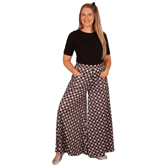 Too Square Wide Leg Pants by RainbowsAndFairies.com.au (Grey White Black Check - Monochrome - Pants With Pockets - Pallazo Pants - Flares - Kitsch) - SKU: CL_WIDEL_TOOSQ_ORG - Pic-02
