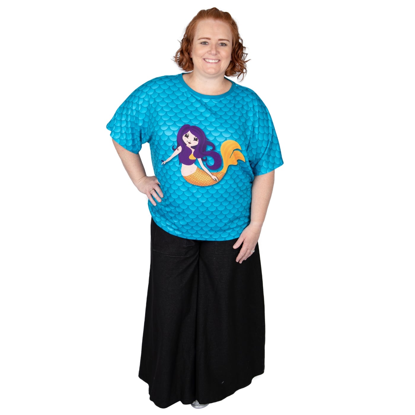 Tully Batwing Top by RainbowsAndFairies.com.au (Mermaid - Under The Sea - Mermaid Scales - Ocean - Vintage Inspired - Kitsch - Knit Top - Mod) - SKU: CL_BATOP_TULLY_ORG - Pic-02