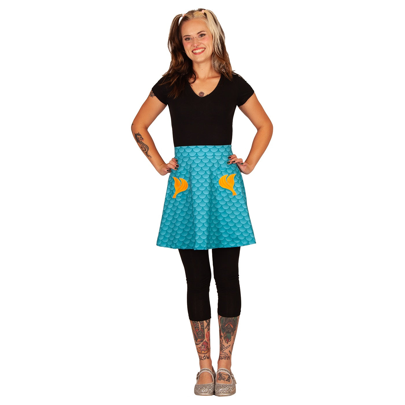 Tully Short Skirt by RainbowsAndFairies.com.au (Mermaid - Under The Sea - Skirt With Pockets - Aline Skirt - Vintage Inspired - Kitsch - Ocean) - SKU: CL_SHORT_TULLY_ORG - Pic-05