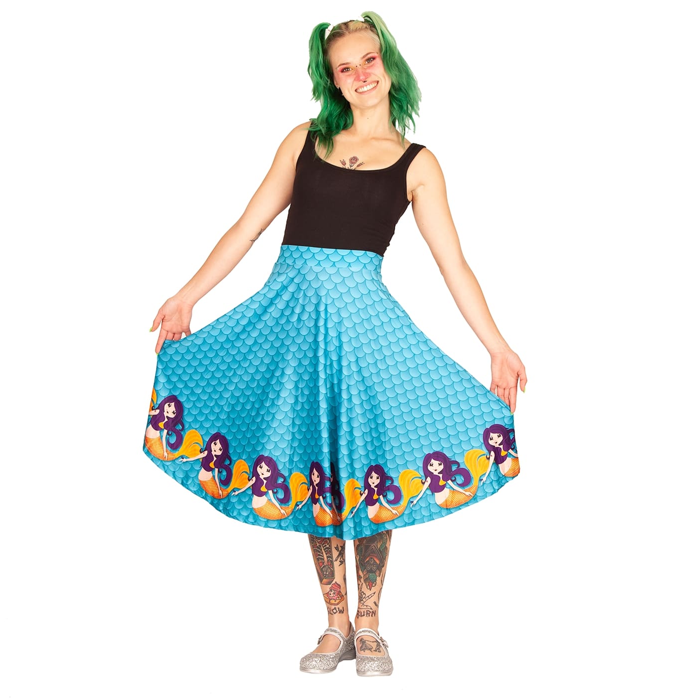 Tully Swishy Skirt by RainbowsAndFairies.com (Mermaid - Under The Sea - Skirts With Pockets - Circle Skirt - Mod Retro) - SKU: CL_SWISH_TULLY_ORG - 05