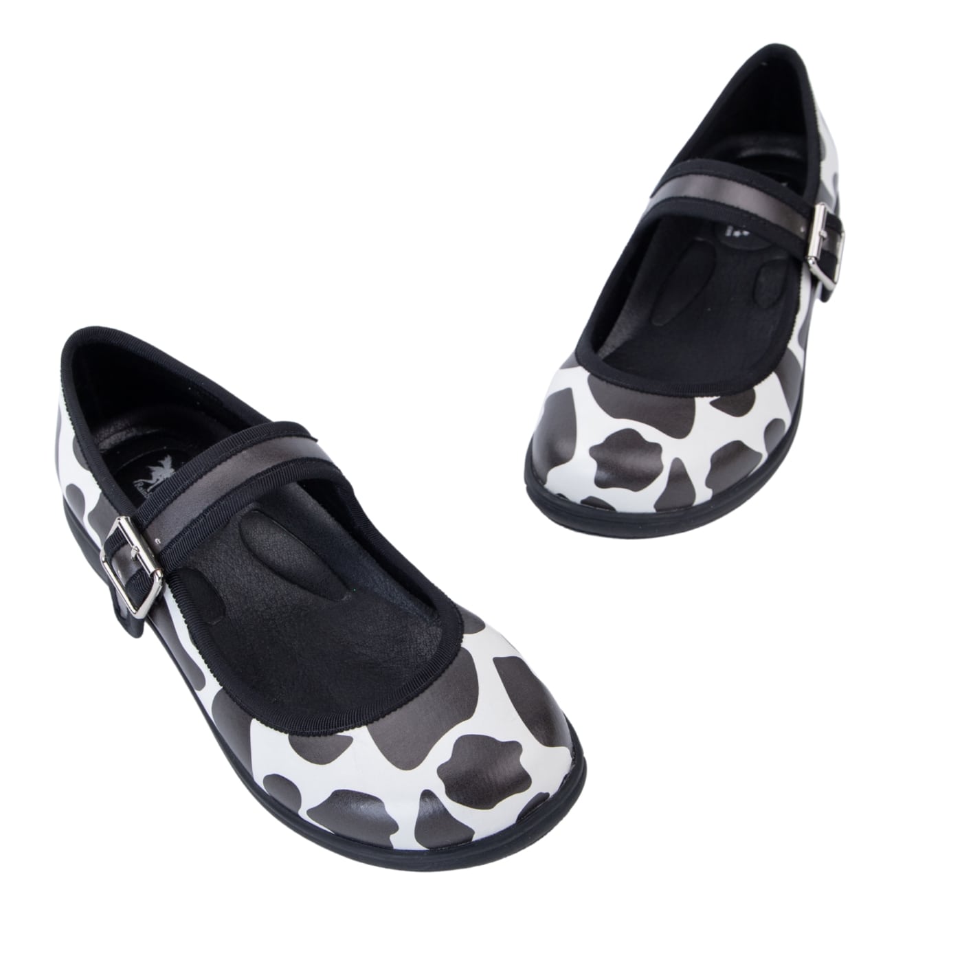 Udderly Quirky Mary Janes by RainbowsAndFairies.com.au (Cow Print - Mismatched Shoes - Glitter Shoes - Moo - Black & White) - SKU: FW_MARYJ_UDDER_ORG - Pic-01