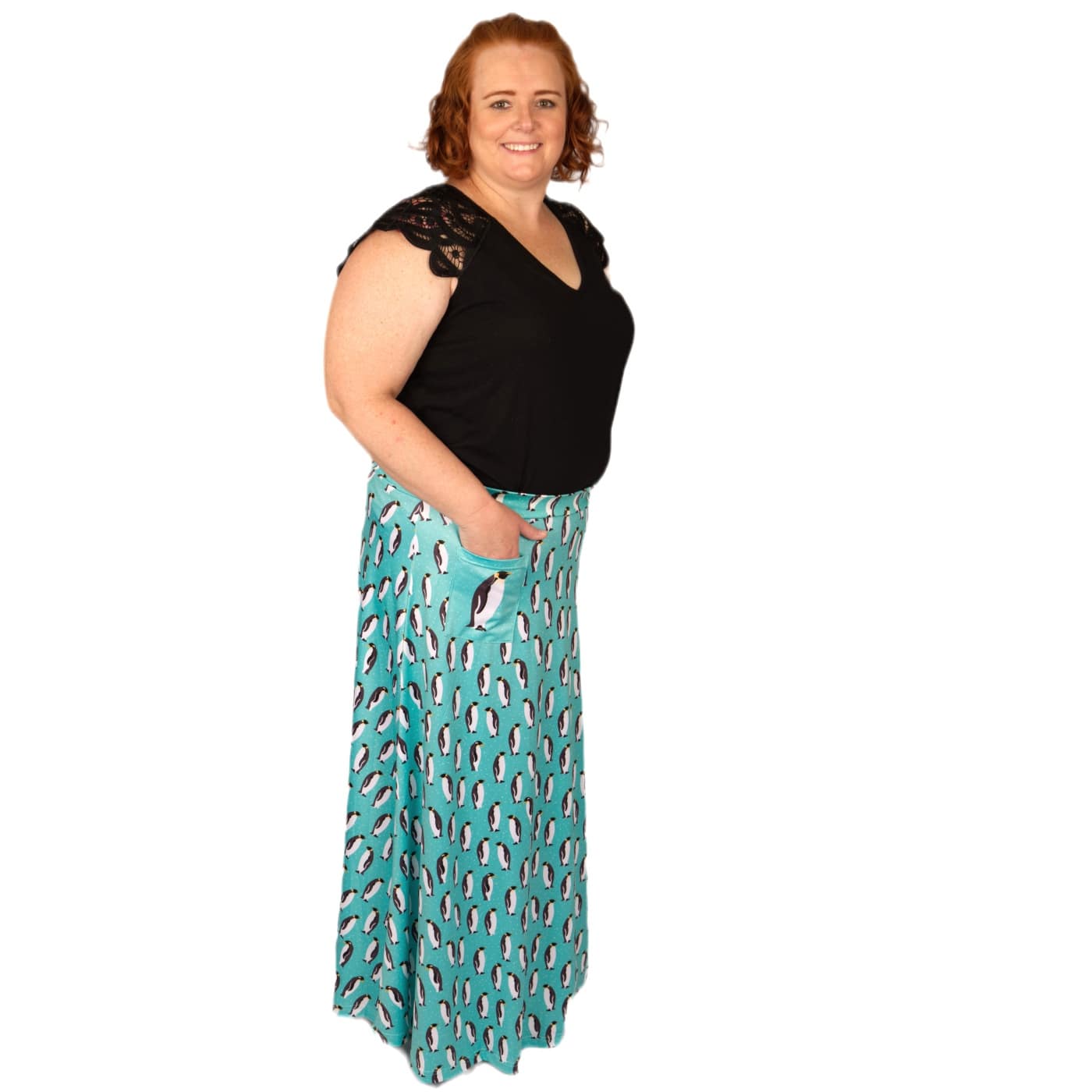 Waddle Maxi Skirt by RainbowsAndFairies.com.au (Emperor Penguin - Penguins - Animal Print - Long Skirt - Vintage Inspired - Boho - Skirt With Pockets) - SKU: CL_MAXIS_WADDL_ORG - Pic-05