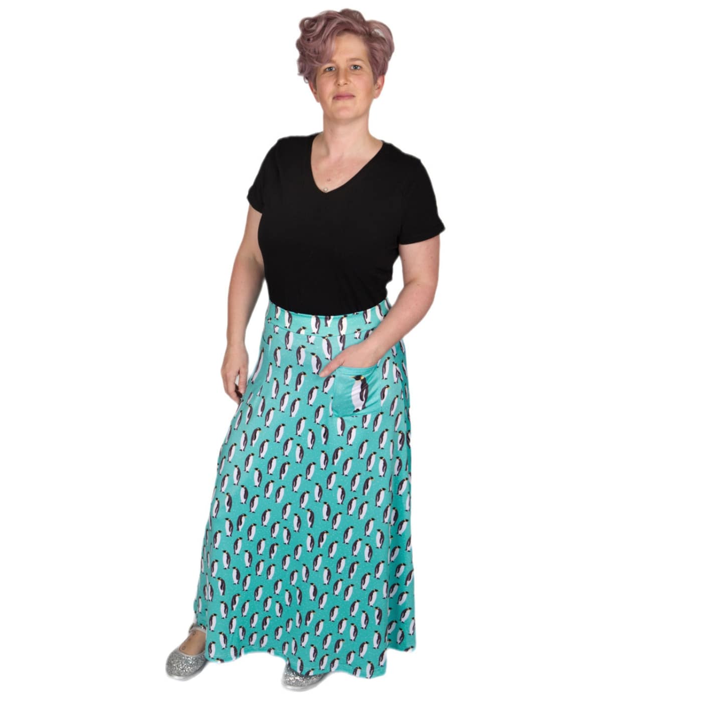 Waddle Maxi Skirt by RainbowsAndFairies.com.au (Emperor Penguin - Penguins - Animal Print - Long Skirt - Vintage Inspired - Boho - Skirt With Pockets) - SKU: CL_MAXIS_WADDL_ORG - Pic-07